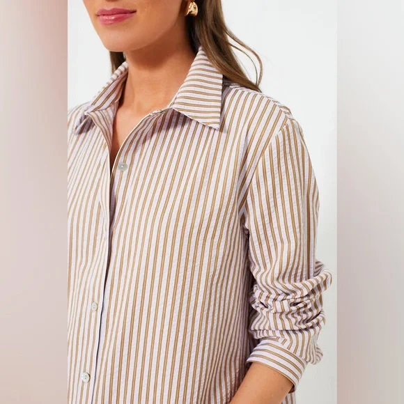 Tuckernuck Beige, Lilac, White Striped Midi Shirt Dress - Picture 5 of 8